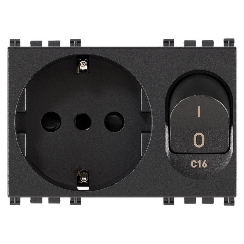 Vimar ARKÉ 2P+E P30 SICURY Outlet with C16 Circuit Breaker, 16A, 230V, 3000 A, Flush Mount, IP20