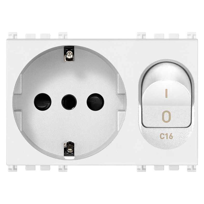 Vimar ARKÉ 2P+E P30 SICURY Outlet with C16 Circuit Breaker, 16A, 230V, 3000 A, Flush Mount, IP20