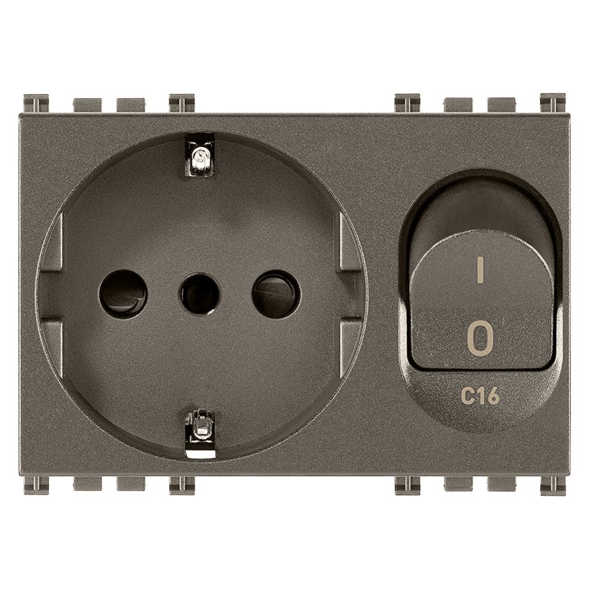 Vimar ARKÉ 2P+E P30 SICURY Outlet with C16 Circuit Breaker, 16A, 230V, 3000 A, Flush Mount, IP20