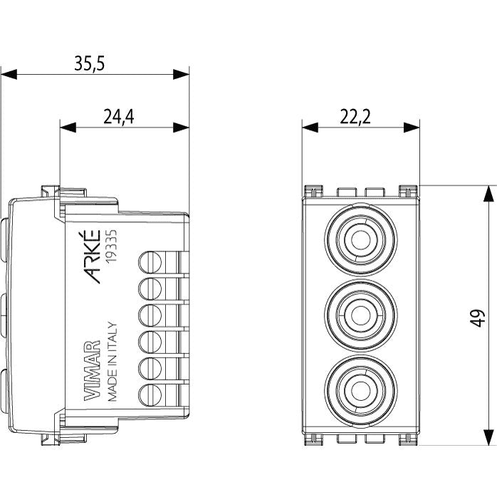 Vimar ARKÉ 3 RCA Connector Socket, 1 Module, IP20, Flush-Mounted, Screw Terminals
