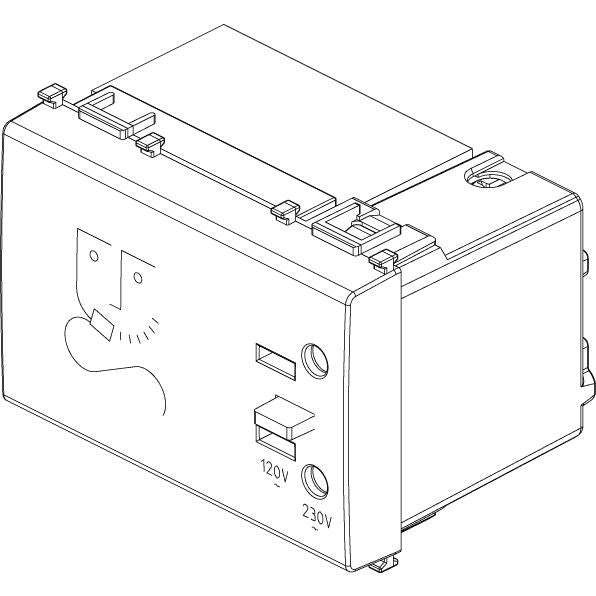 Vimar Plana Shaver Supply Unit 230V, 20 VA Isolating Transformer, 120V/230V Output, 3-Module