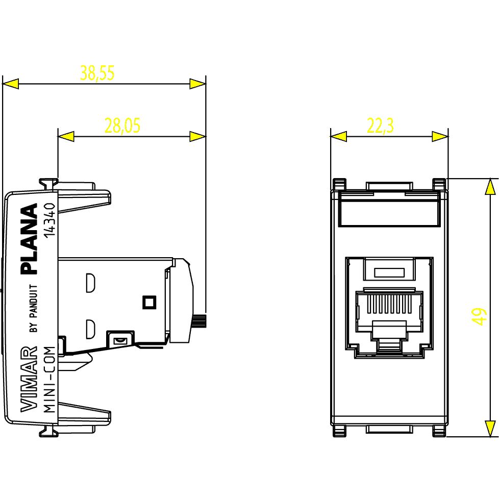 Vimar Plana Series RJ45 Cat5e Panduit Outlet, T568A/B, 8 Contacts