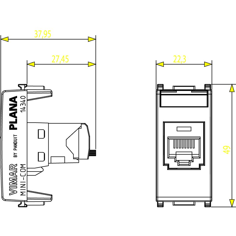 Vimar Plana Series RJ45 Cat5e Panduit Outlet, T568A/B, 8 Contacts