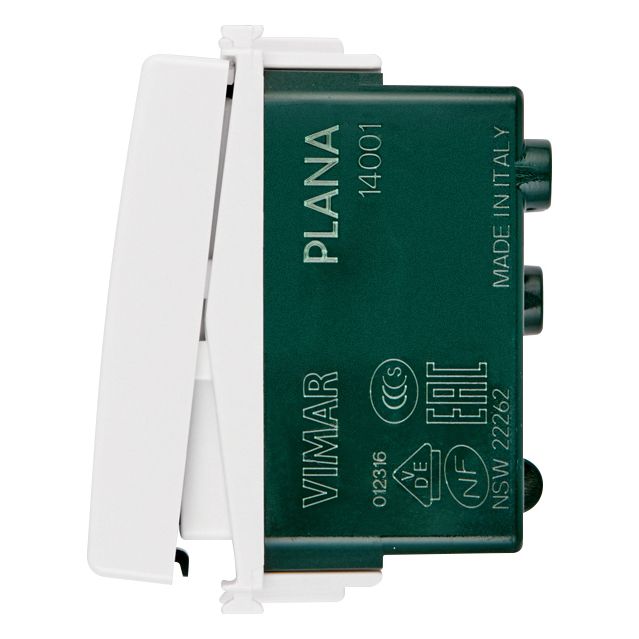 Vimar Plana 1P 16AX 1-Way Switch, 250V, IP40, Flush Mount