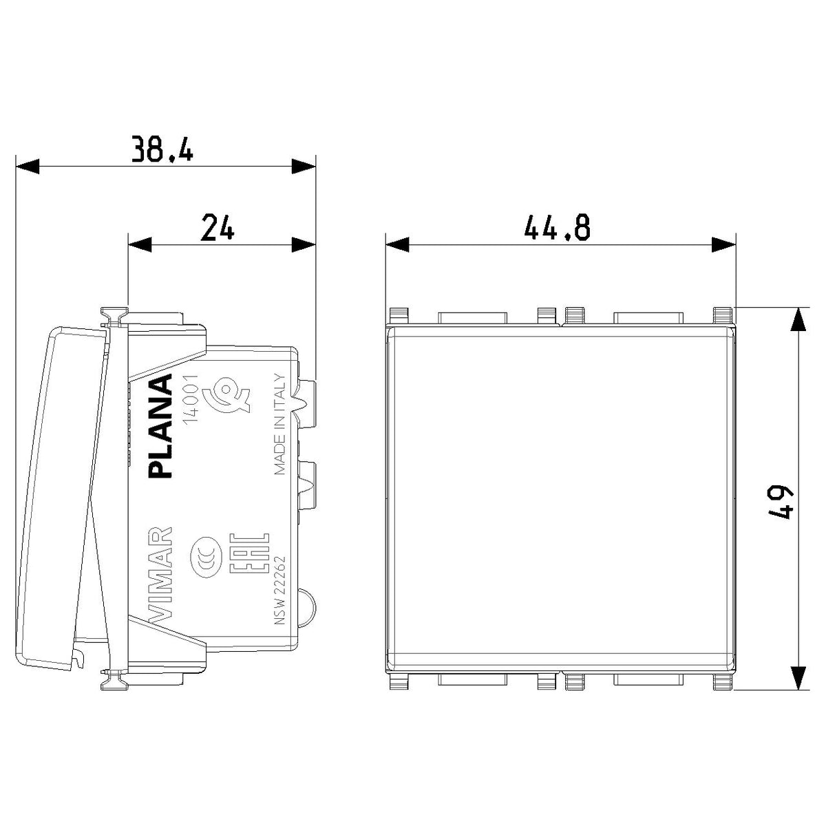 Vimar Plana 1P 16AX 1-Way Switch, 250V, IP40, Flush Mount