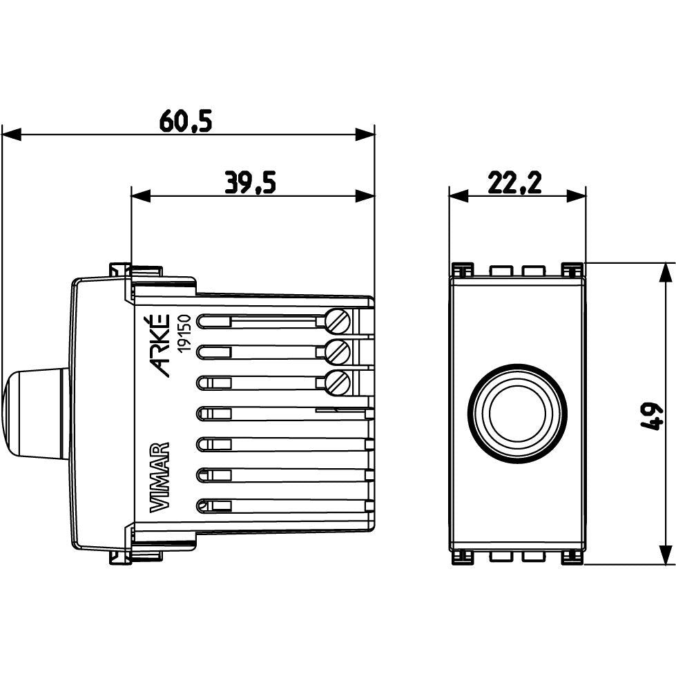 Vimar Dimmer, 230V, 100-500W, for Incandescent Lamps, Rotary Control