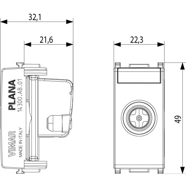 Vimar Plana TV-RD-SAT Coaxial Socket Outlet, 5-2400 MHz, Male Connector, Snap Mounting