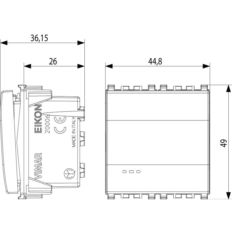 Vimar Eikon 1P 2-Way Switch, 20AX, 250V, Optional LED Lighting, IP40