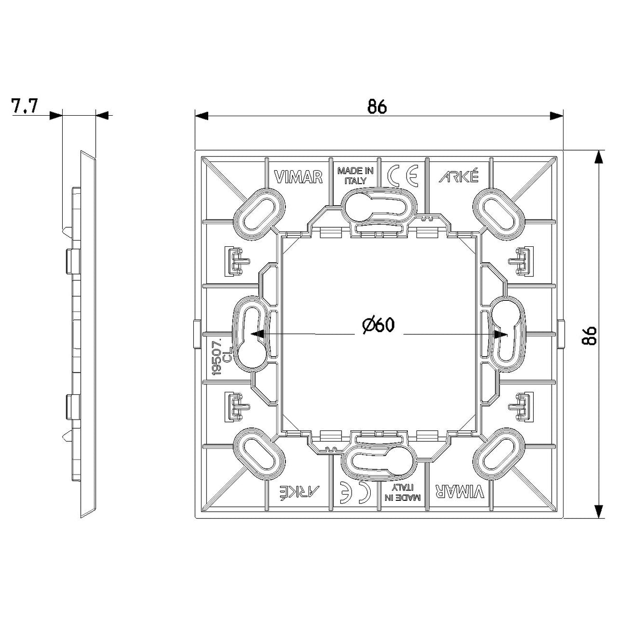 Vimar ARKÉ RF Device Frame, 2-Module, For EnOcean, Bluetooth, ZigBee Devices