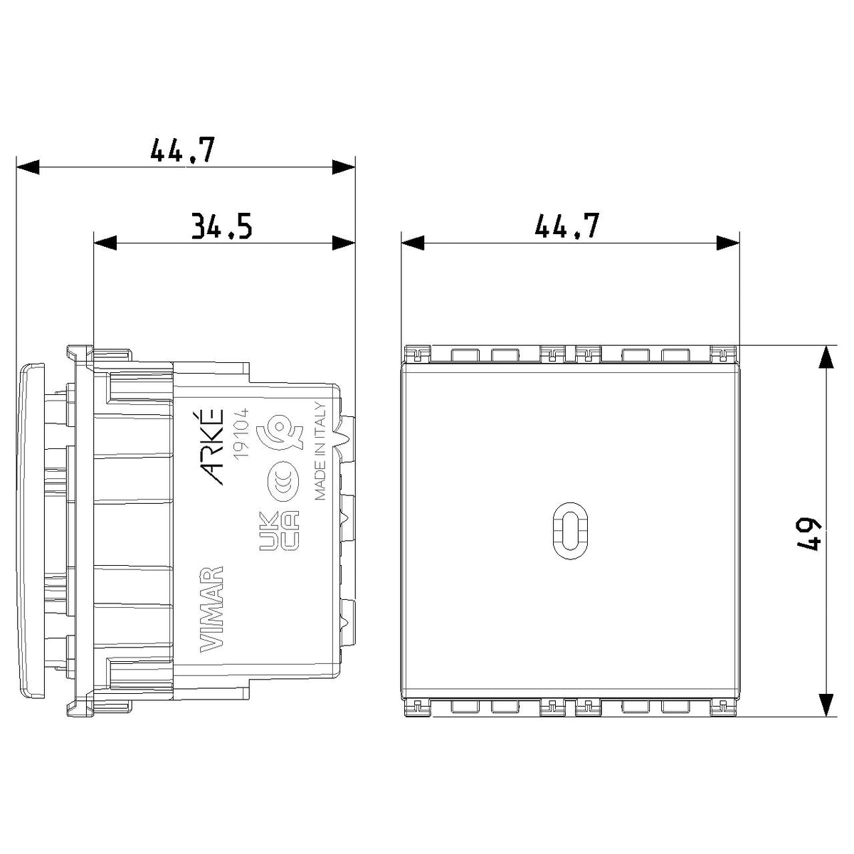 Vimar ARKÉ Axial 1P 10AX 2-Way Switch, 250V, IP40, Lightable