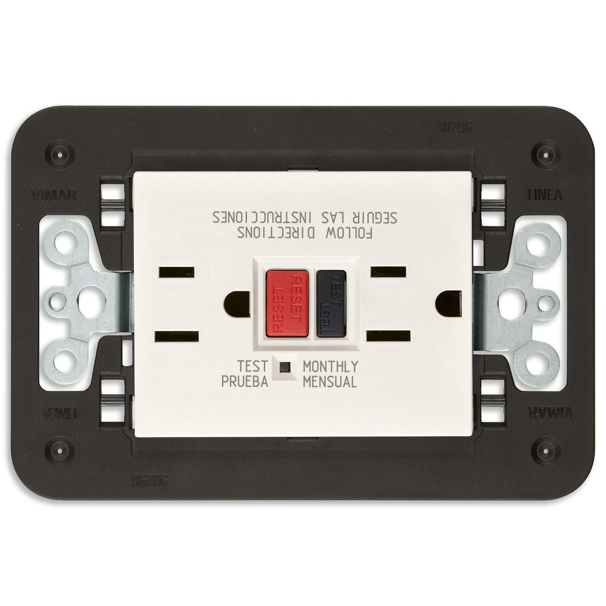 Vimar LINEA USA Duplex GFCI Outlet, 15A, 125V, Flush Mount