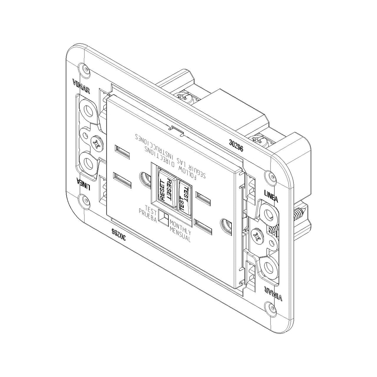 Vimar LINEA USA Duplex GFCI Outlet, 15A, 125V, Flush Mount