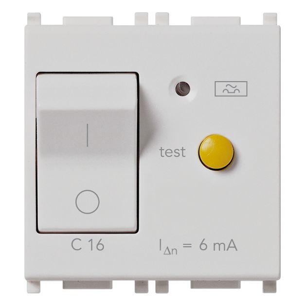 Vimar Plana 1P+N RCBO Breaker, 120-230V, IP40, Built-In, 2 Modules