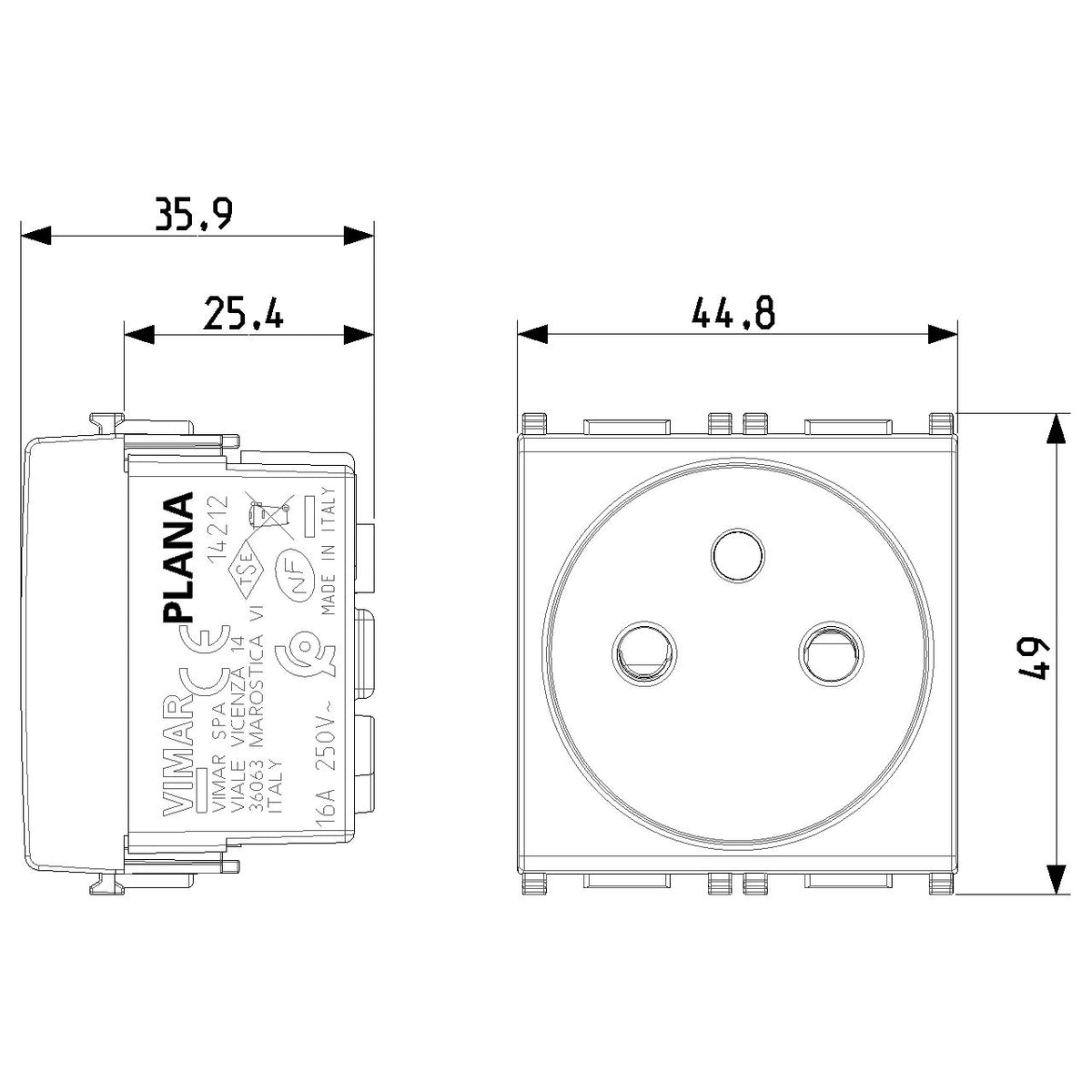 Vimar Plana 2P+E French SICURY Socket Outlet, 16A, 250V, IP20