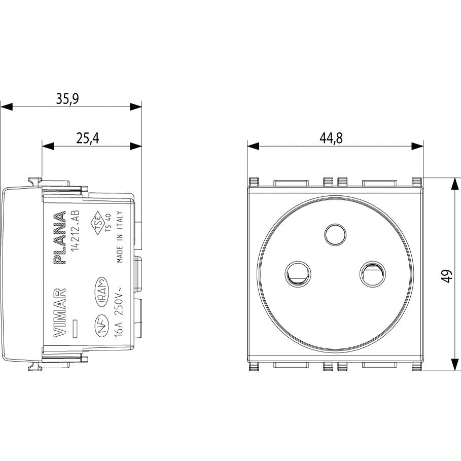 Vimar Plana 2P+E French SICURY Socket Outlet, 16A, 250V, IP20