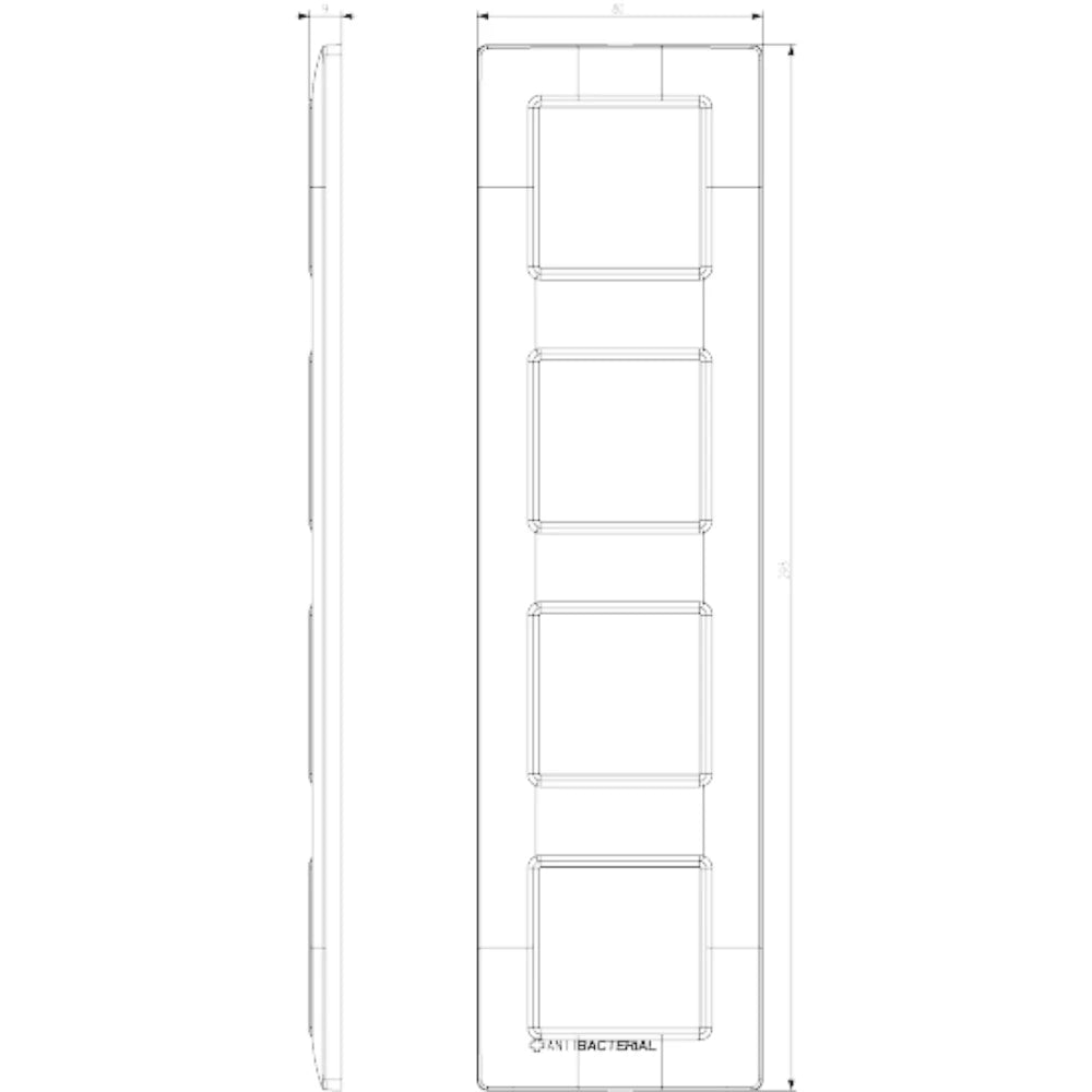 Vimar Plana 8-Module (2+2+2+2) Cover Plate, 71mm Center Distance, 293 x 80mm, Halogen-Free Technopolymer, Clamp Mounting, IP00