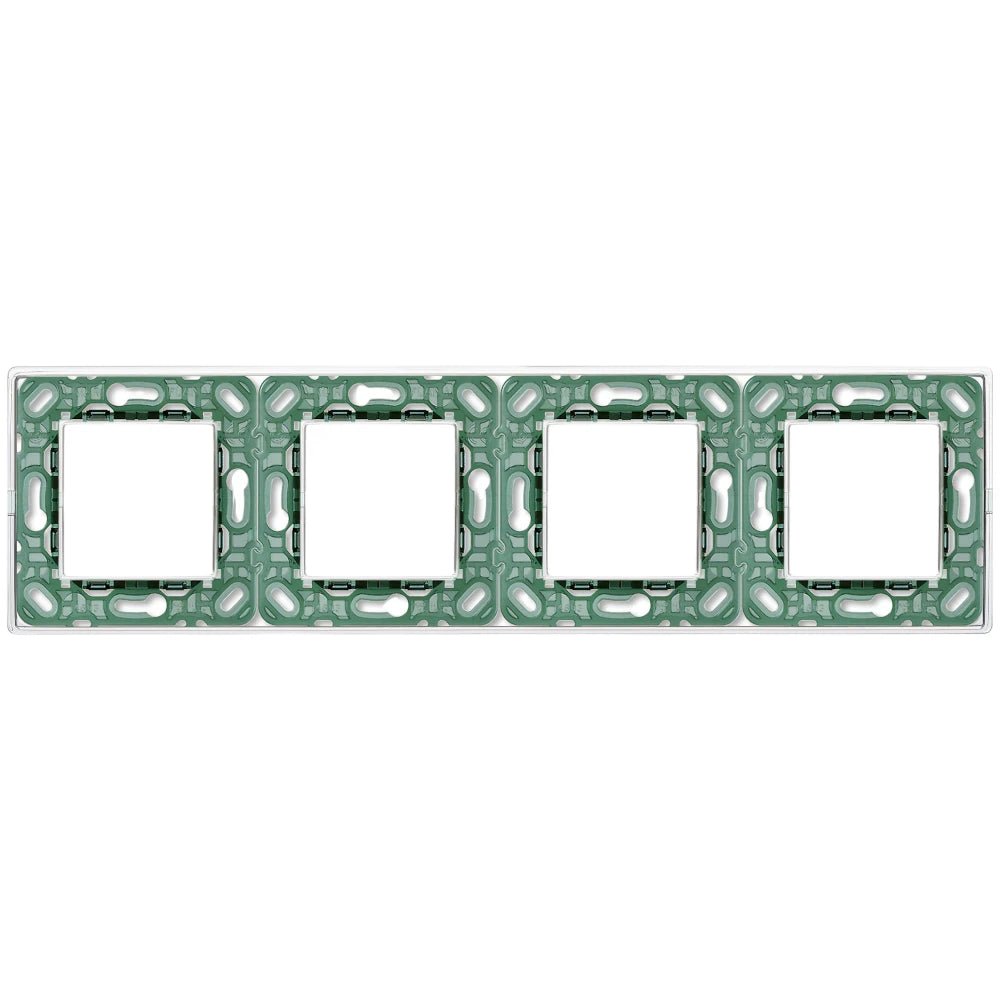 Vimar Plana 8-Module (2+2+2+2) Cover Plate, 71mm Center Distance, 293 x 80mm, Halogen-Free Technopolymer, Clamp Mounting, IP00
