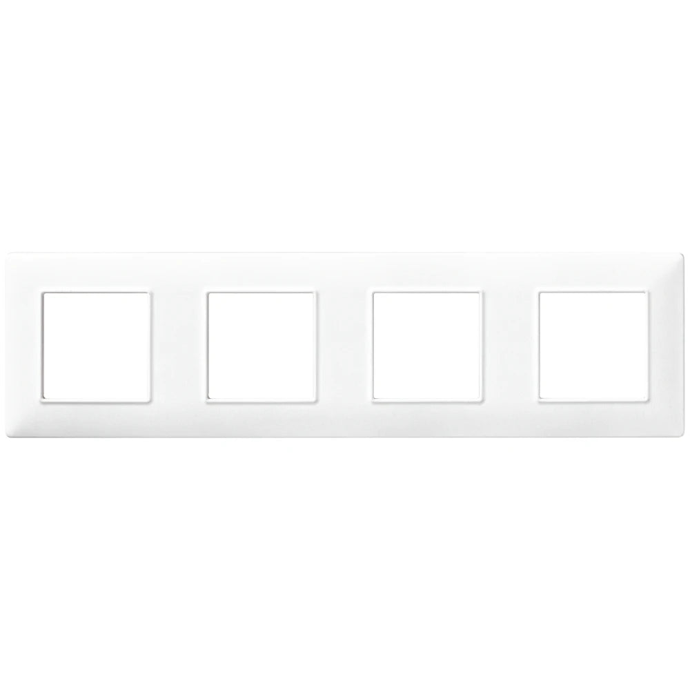 Vimar Plana 8-Module (2+2+2+2) Cover Plate, 71mm Center Distance, 293 x 80mm, Halogen-Free Technopolymer, Clamp Mounting, IP00