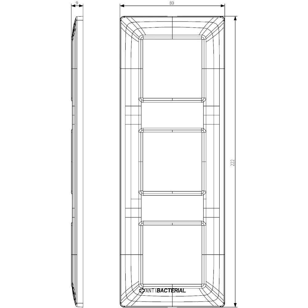 Vimar Plana 6-Module (2+2+2) Cover Plate, 71 mm Center Spacing, 222 x 80 x 9 mm, Technopolymer, Clamp Mounting, Horizontal/Vertical Mount