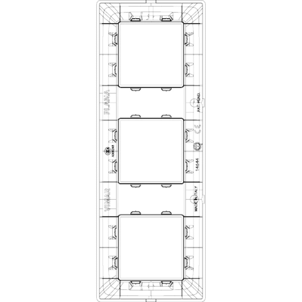 Vimar Plana 6-Module (2+2+2) Cover Plate, 71 mm Center Spacing, 222 x 80 x 9 mm, Technopolymer, Clamp Mounting, Horizontal/Vertical Mount
