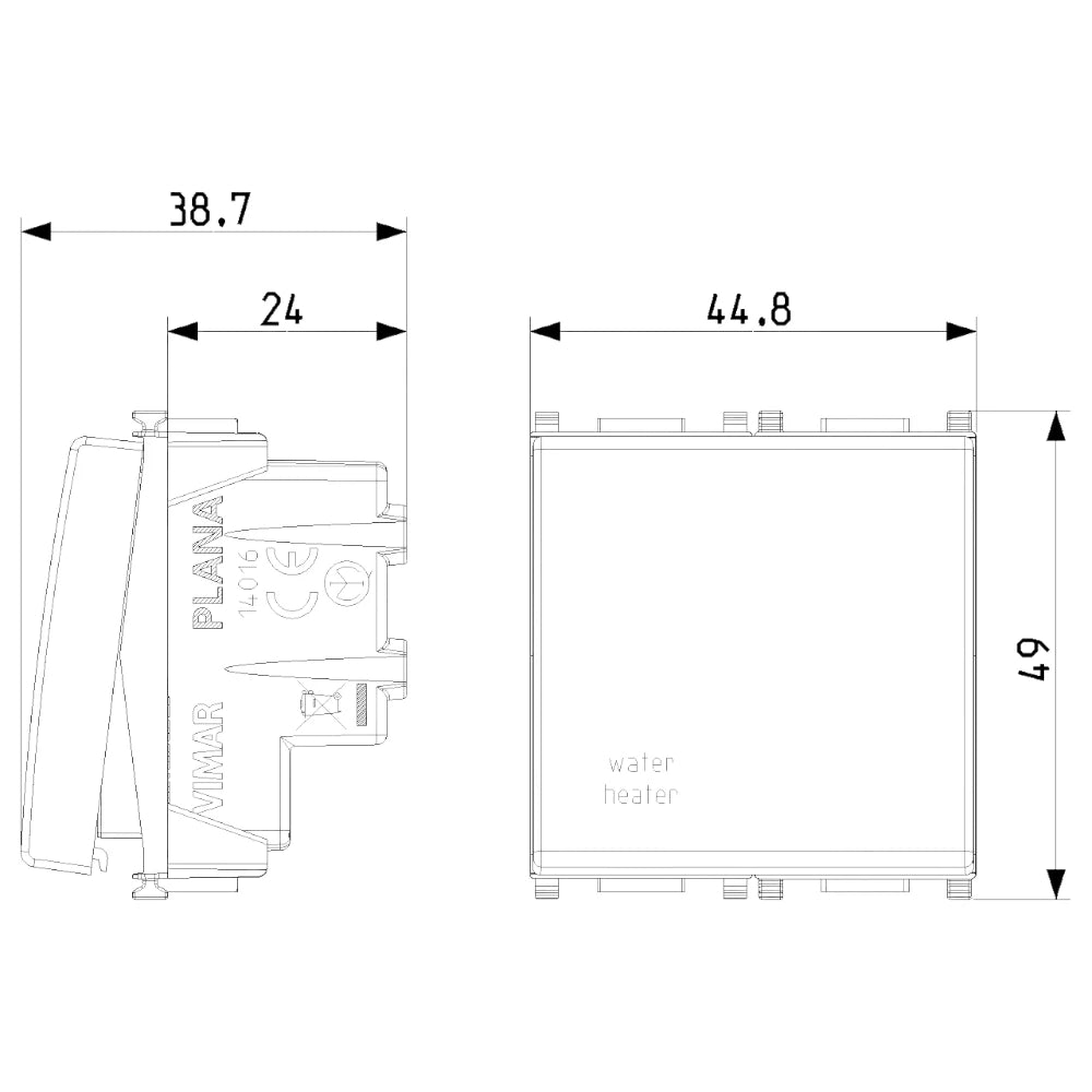 Vimar Plana 2P 20AX 1-Way Switch, 250V, IP40, Flush Mount