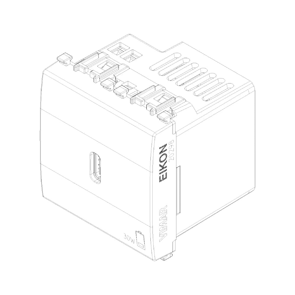 Vimar EIKON 2-Module USB-C Supply Unit, 120-240V, USB Power Delivery, Flush-Mounted, 1 USB-C Port