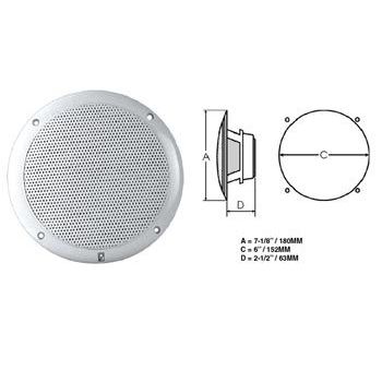Poly-Planar - MA-4056 6" Speaker - White, Round, Flush Mount