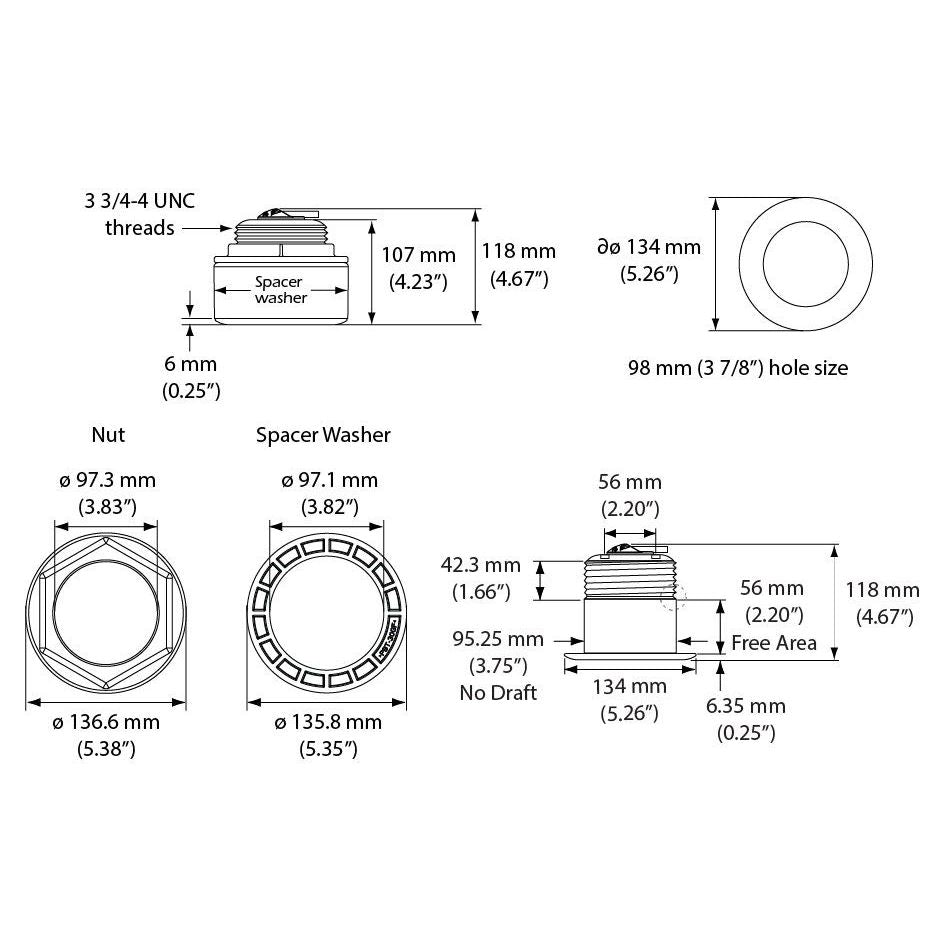 Simrad xSonic SS164 Tilted Element Thru-Hull Transducer, 9-Pin, 1 kW, 50/200 kHz, Stainless Steel, Depth/Temperature, 10 m Cable
