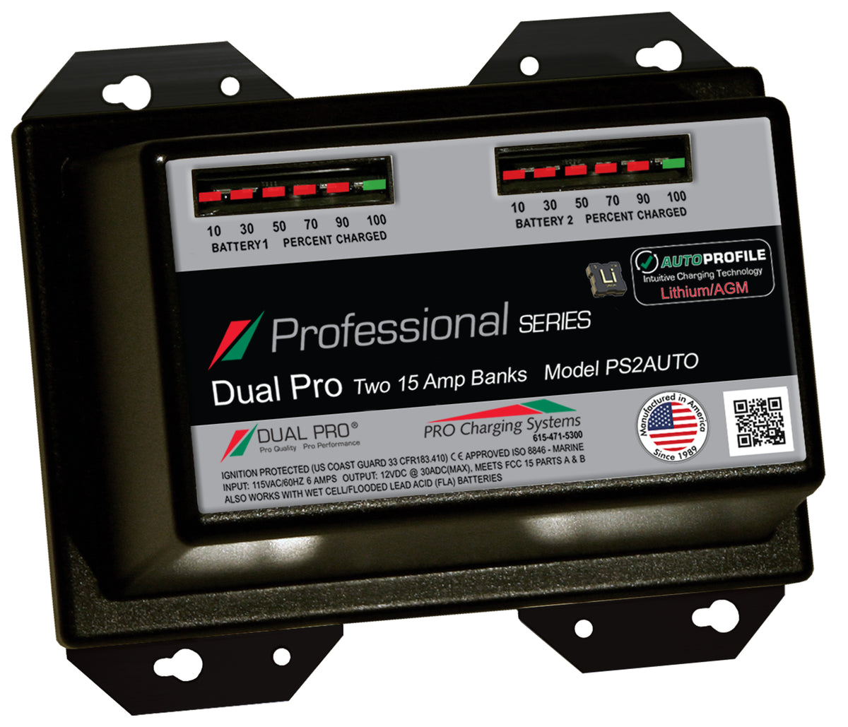 Dual Pro PS2AUTO Battery Charger, Auto Profile 2 Bank 30 Amps PS2AUTO