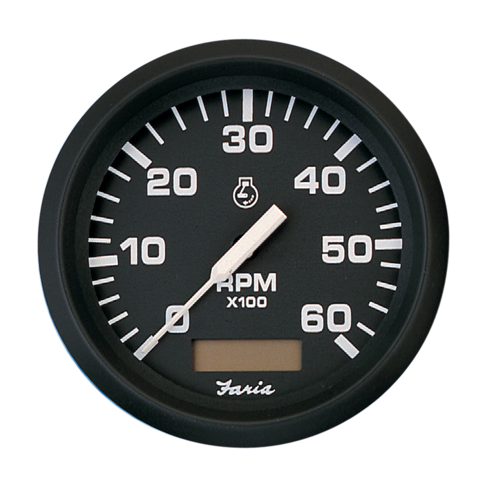 Faria Euro Black 4" Tachometer w/Hourmeter - 6,000 RPM (Gas - Inboard) 32832