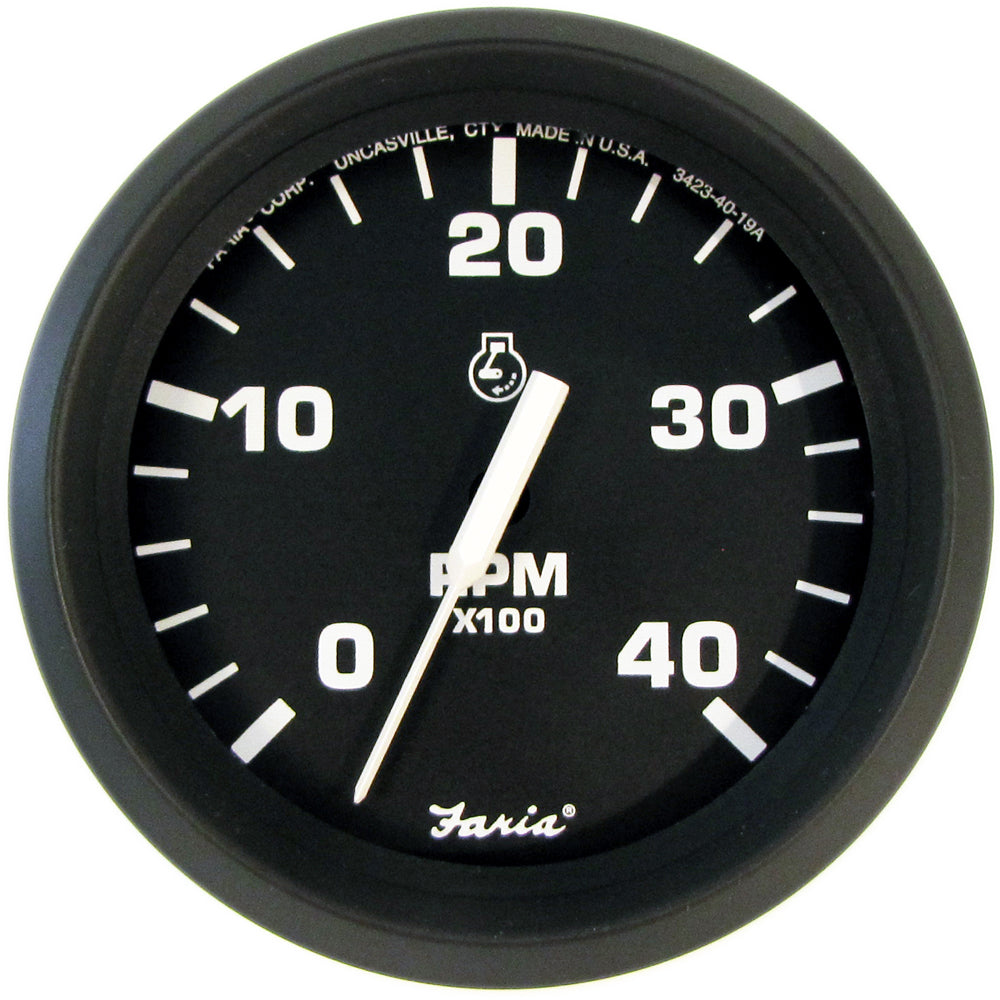 Faria Euro Black 4" Tachometer - 4000 RPM (Diesel) (Mechanical Takeoff) 32842