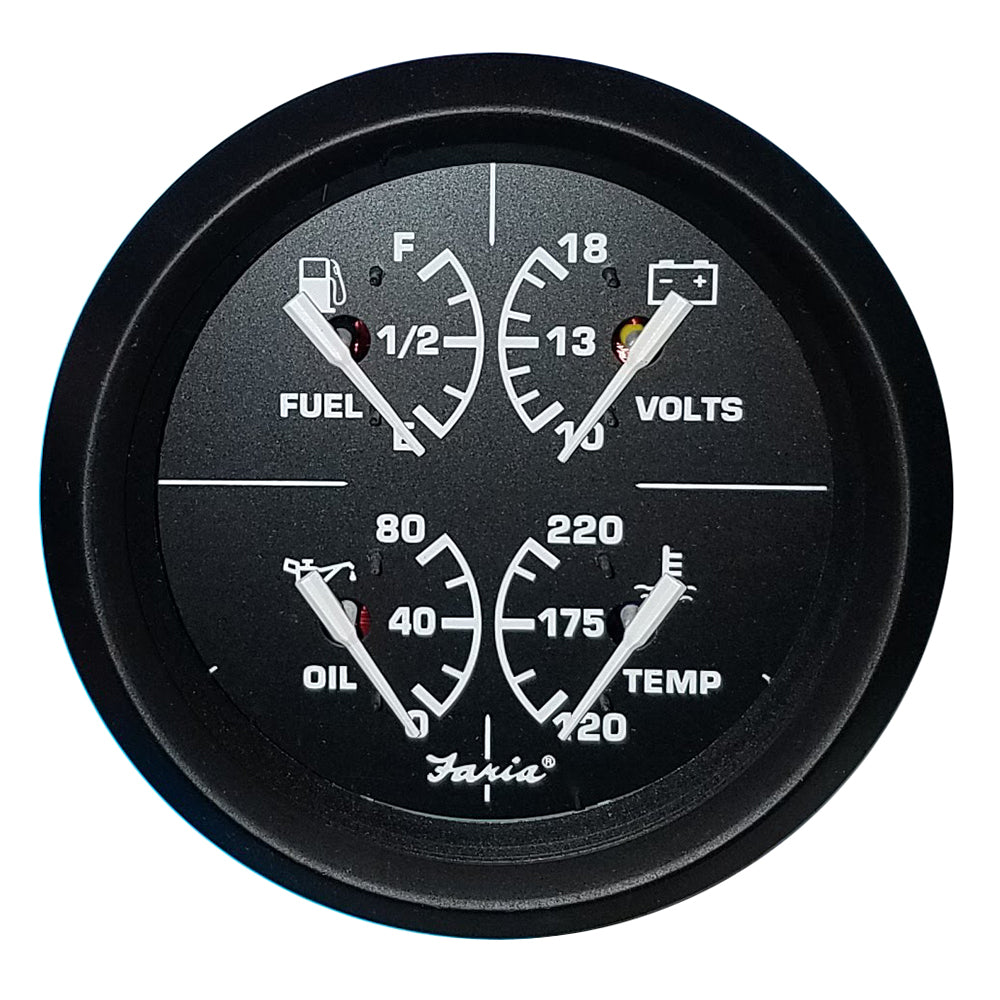Faria Euro Black 4" Multifunction Gauge - Volt/Fuel/Oil/Water Temperature 32851