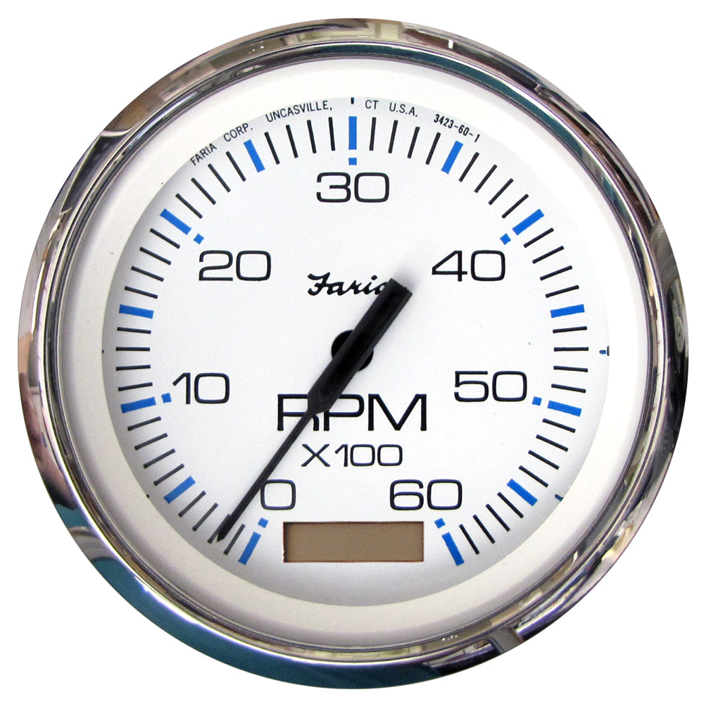 Faria Chesapeake White SS 4" Tachometer w/Hourmeter - 6000 RPM (Gas)(Inboard) 33832