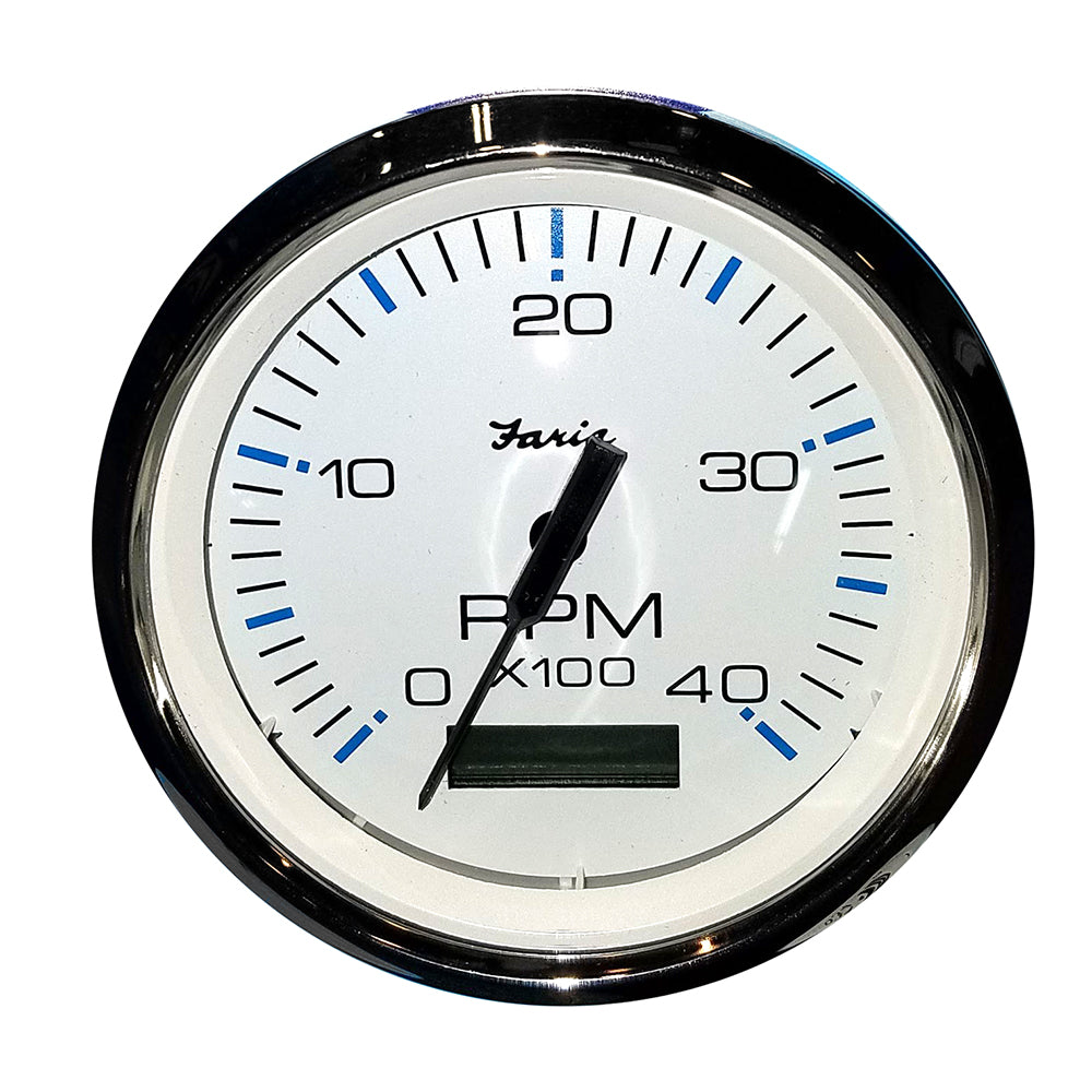 Faria Chesapeake White SS 4" Tachometer w/Hourmeter (4000 RPM) (Diesel) (Mech. Takeoff & Var. Ratio Alt) 33834