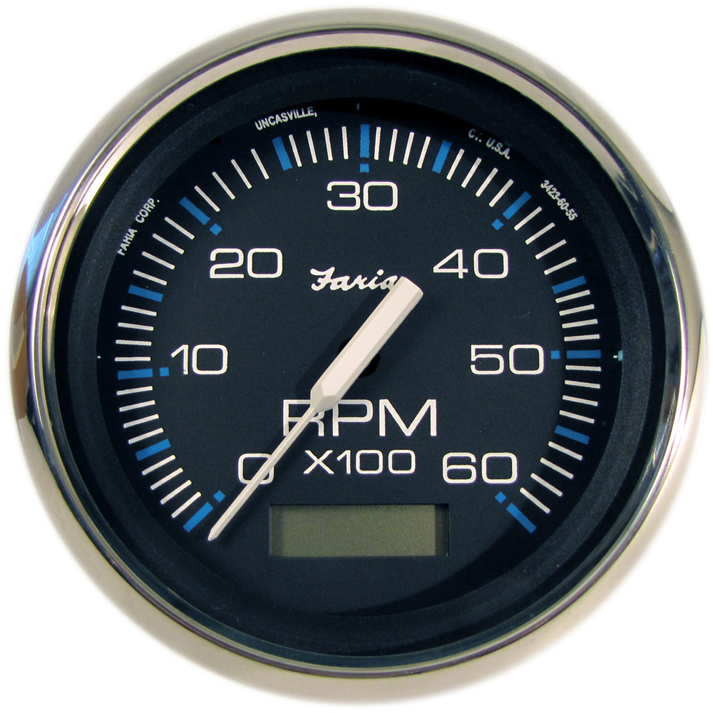 Faria Chesapeake Black 4" Tachometer w/Hourmeter - 6000 RPM (Gas) (Inboard) 33732