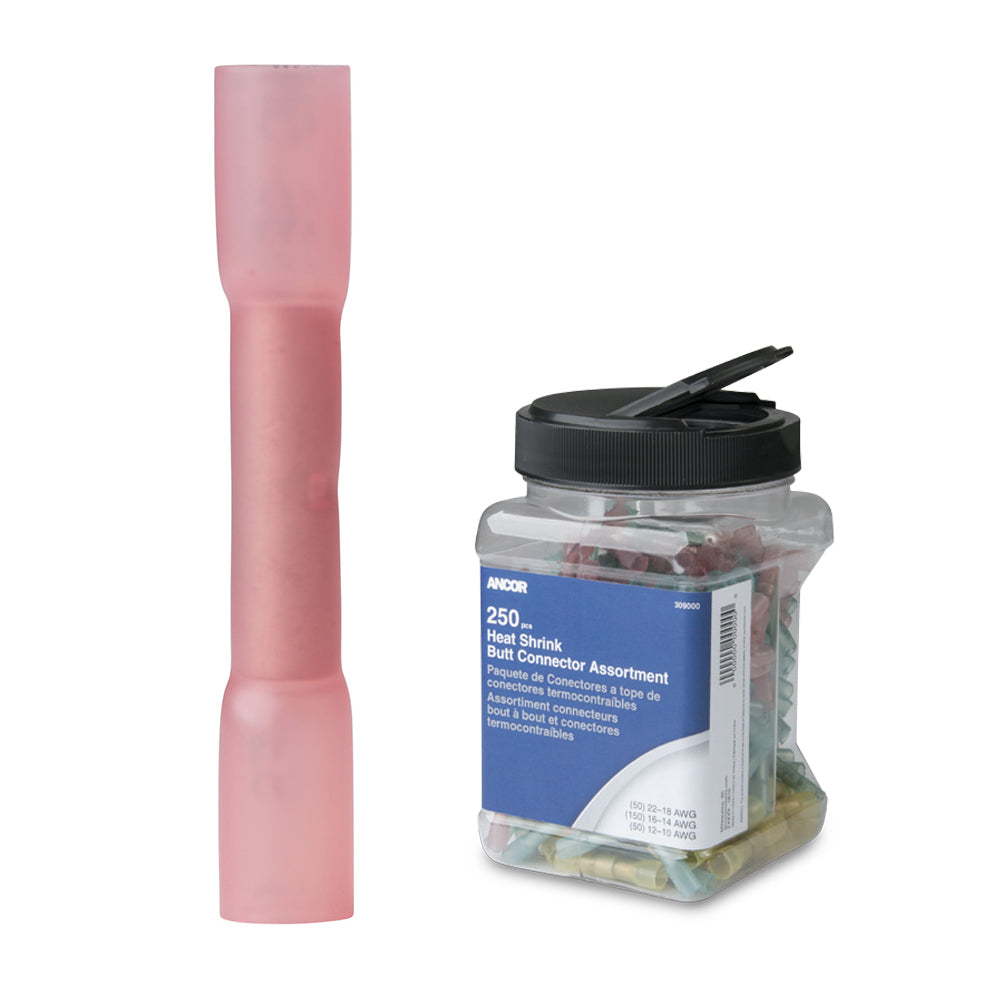Ancor 22-18 Butt Connector Heat Shrink Red 250 Pack Jar 309001