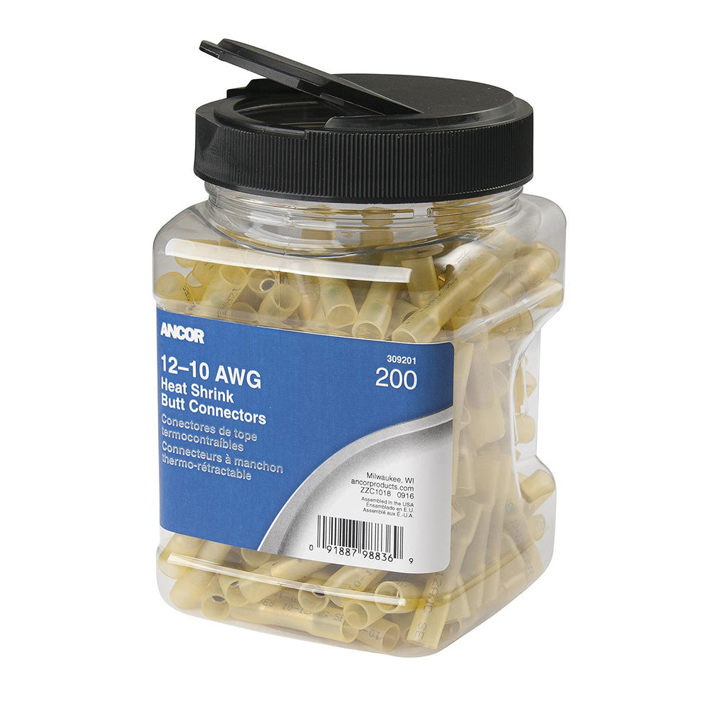 Ancor 12-10 Butt Connector Heat Shrink Yellow 200 Pack Jar 309201