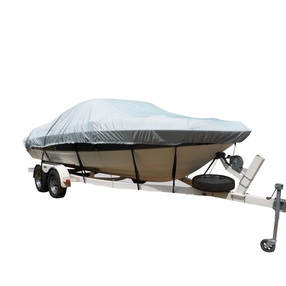 Carver Flex-Fit™ PRO Polyester Size 6 Boat Cover f/V-Hull Low Profile Cuddy Cabin Boats I/O or O/B - Grey 79006