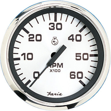 Faria Spun Silver 4" Tachometer (6000 RPM) (Gas Inboard & I/O) 36004