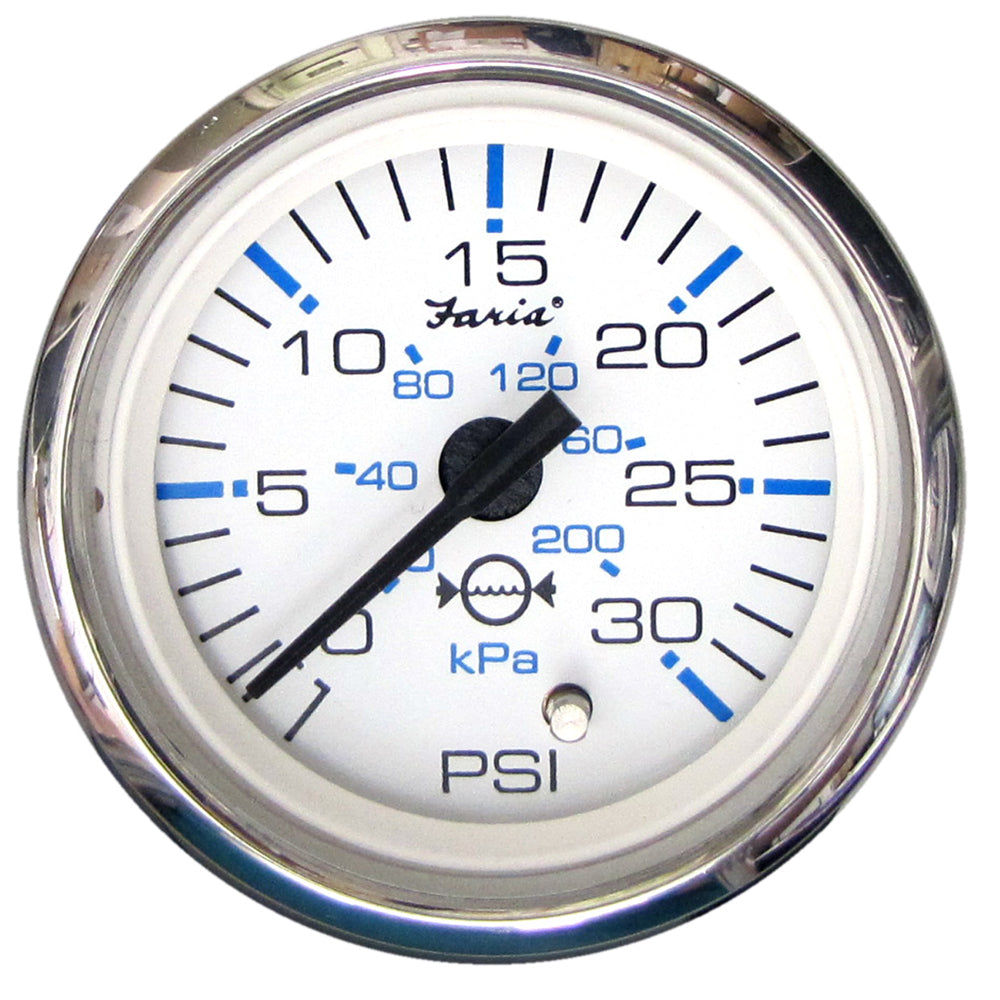 Faria Chesapeake White SS 2" Water Pressure Gauge (30 PSI) 13812