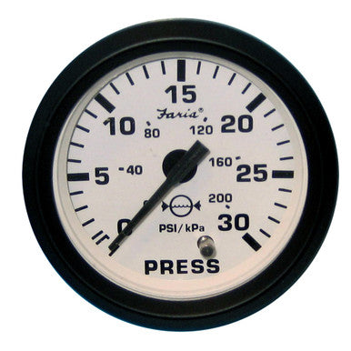Faria Euro White 2" Water Pressure Gauge (30 PSI) 12903