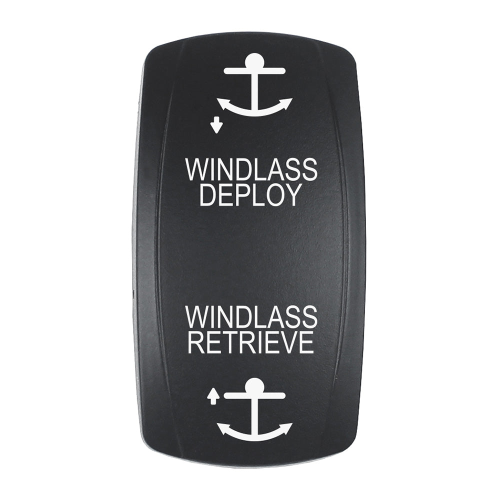 Pacer Actuator - 'WINDLASS DPLY/RTRV' f/V Series Contura Switches - Black - Laser Etched (Top/Bottom Light) EV2LE-WND