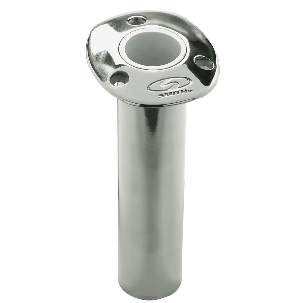 C.E. Smith Flush Mount Rod Holder - 0 Degree & 9" Depth - Stainless Steel - Cast Bottom - White Vinyl Liner 53670CA