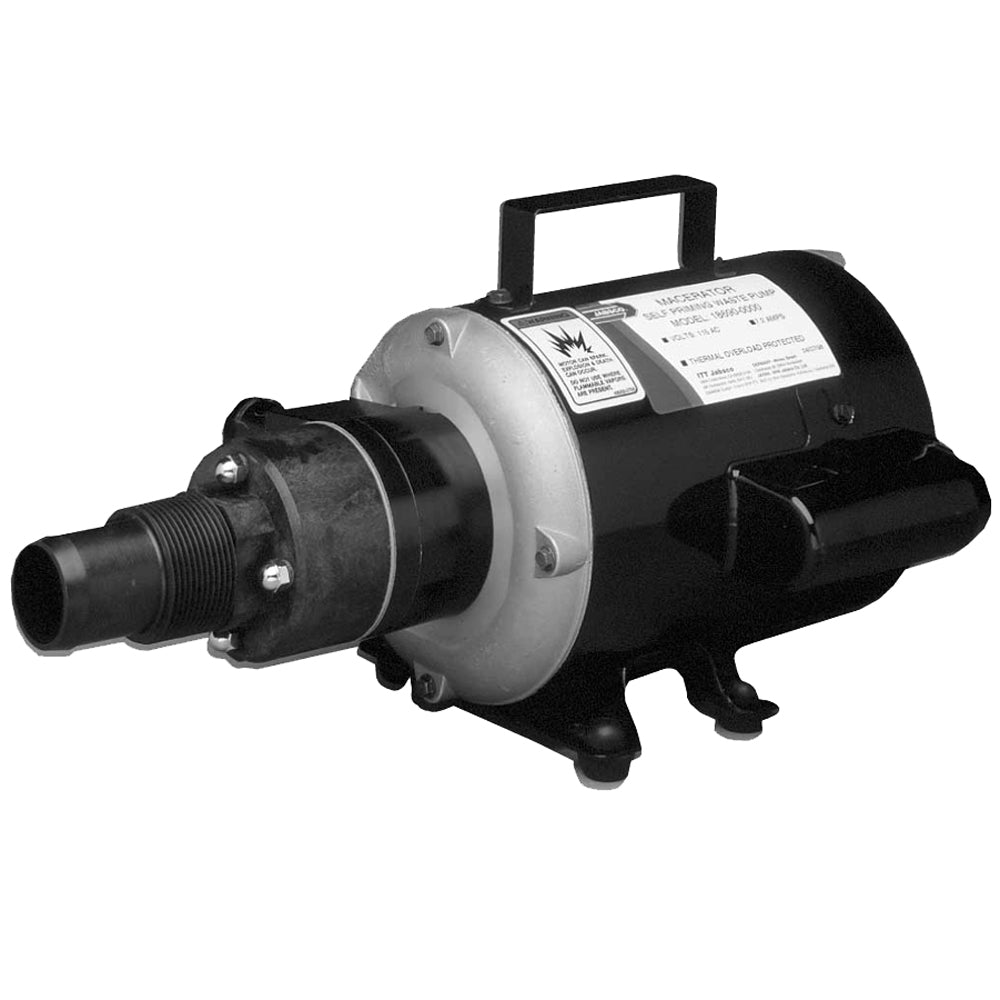 Jabsco Macerator Pump, 115V AC, Self-Priming, 1-1/2 in NPT Inlet, 1 in Hose Barb Outlet