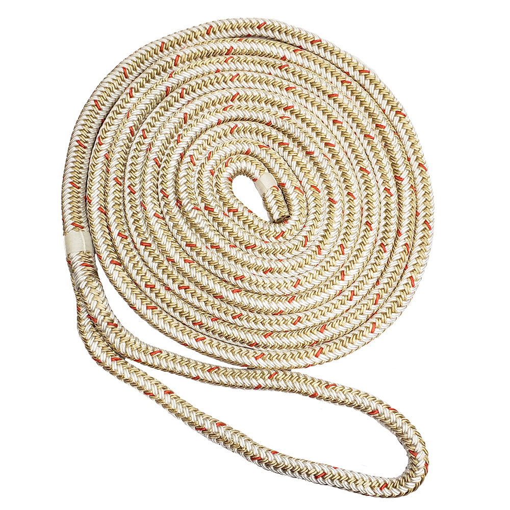 New England Ropes 3/4" Double Braid Dock Line - White/Gold w/Tracer - 35' C5059-24-00035