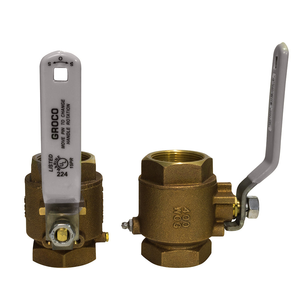 GROCO 1-1/2" NPT Bronze In-Line Ball Valve IBV-1500