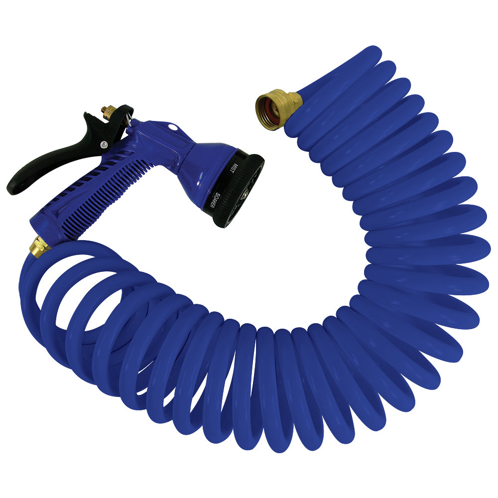 Whitecap 15' Blue Coiled Hose w/Adjustable Nozzle P-0440B