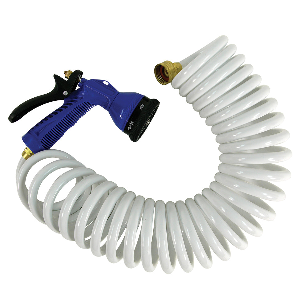 Whitecap 50' White Coiled Hose w/Adjustable Nozzle P-0442