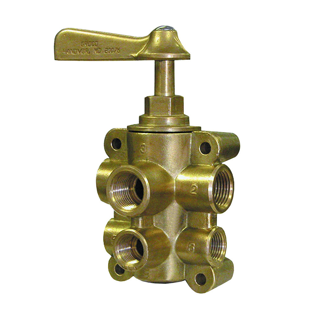 GROCO 6-Port NPT Bronze Fuel Valve 1/2" Main - 3/8" Return FV-65038