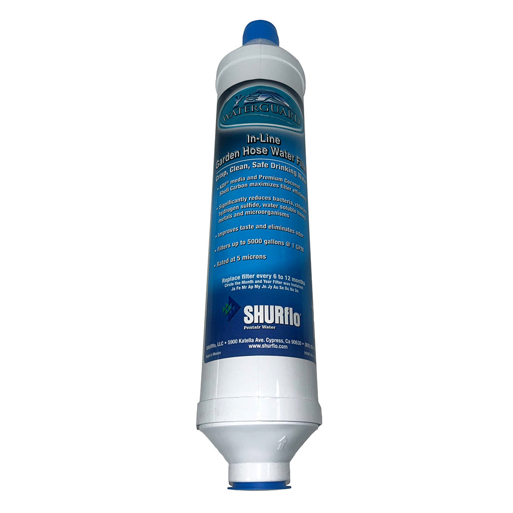 Shurflo by Pentair Quad-Stage Bacteriostatic KDF/Carbon In-Line City Water Entry Filter w/Garden Hose Ends RV-210GH-KDF-A